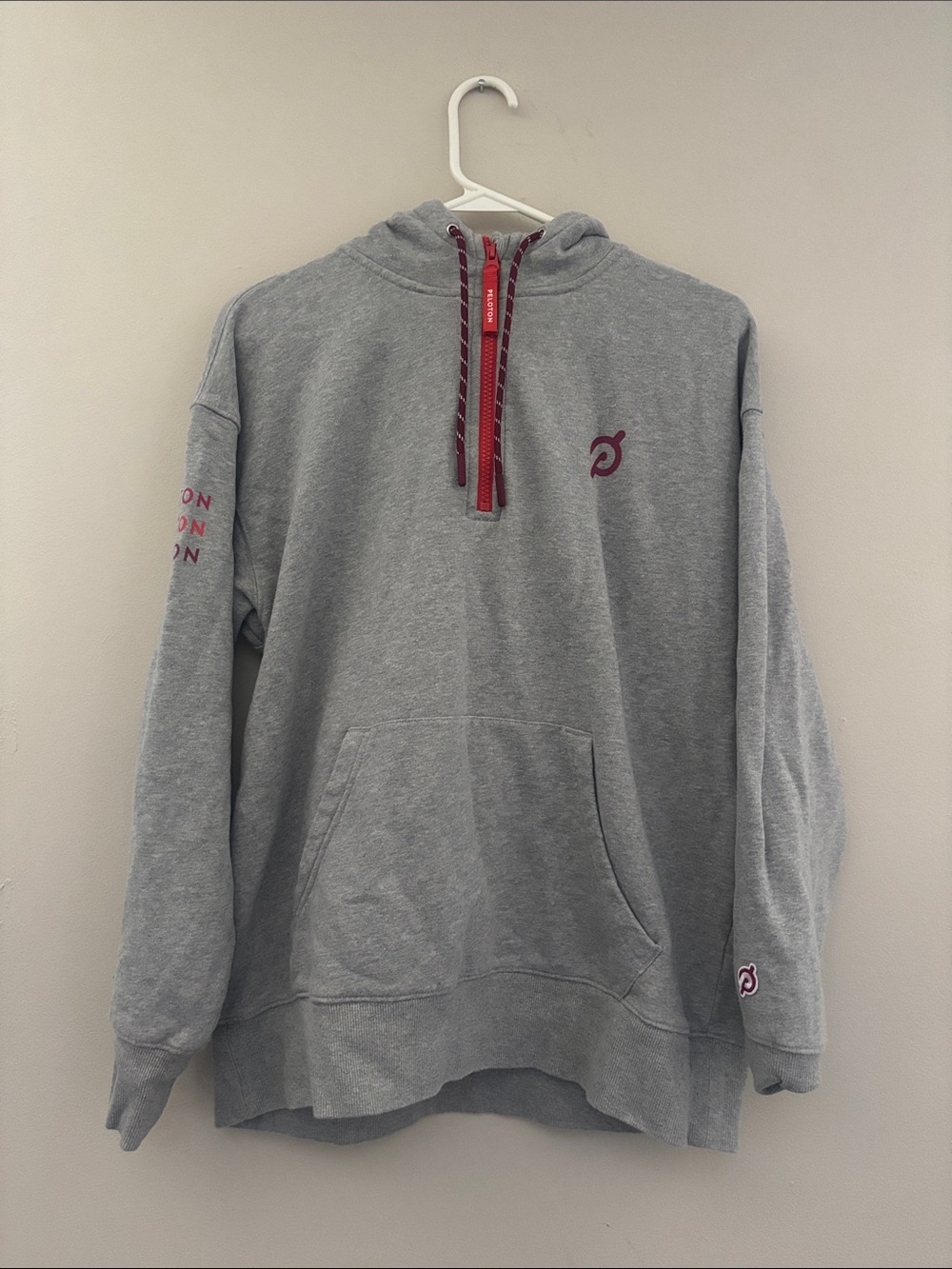 Peloton Gray Hoodie with Maroon Accents